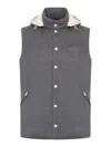 Brunello Cucinelli Flannel Hooded Down Vest In Grey