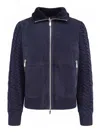 Brunello Cucinelli Padded Jacket In Mutton Leather And Cashmere In Blue
