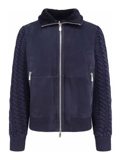 BRUNELLO CUCINELLI PADDED JACKET IN MUTTON LEATHER AND CASHMERE