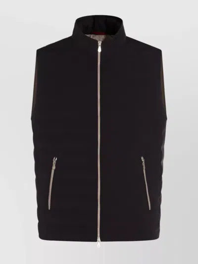 Brunello Cucinelli Padded Jackets With High Collar And Side Zip Pockets In Black
