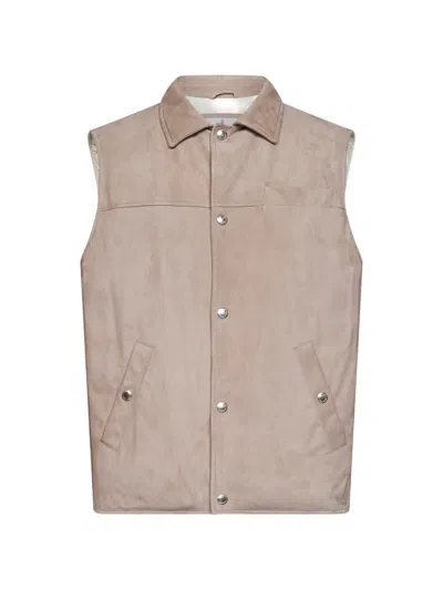 Brunello Cucinelli Padded Leather Gilet In Brown