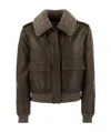 Brunello Cucinelli Women Leather Bomber Jacket And Shearling Collar In Brown