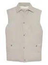 Brunello Cucinelli Leather Vest With Sleeveless Design And Slip Pockets In Brown