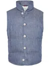 Brunello Cucinelli Padded Linen Gilet In Blue