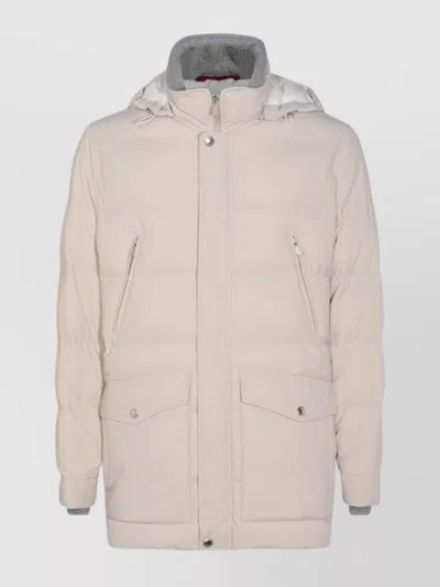 Brunello Cucinelli Padded Parka With Hood And Pockets In Neutral