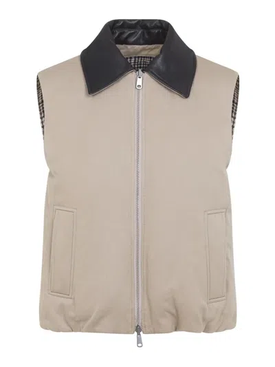 Brunello Cucinelli Tobacco Brown Cotton Padded Reversible Vest In Neutral