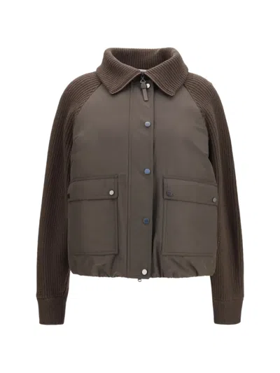 Brunello Cucinelli Padded Ribbed-knit Jacket In Brown