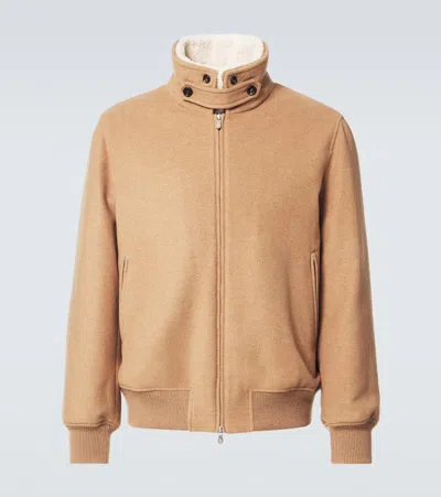 Brunello Cucinelli Shearling-trimmed Cashmere Jacket In Brown
