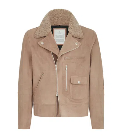 Brunello Cucinelli Padded Suede Biker Jacket In Neutral