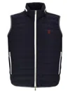 Brunello Cucinelli Padded Technical Fabric Waistcoat With Embroidered Logo In Blue