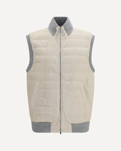 Brunello Cucinelli Beige Calf Leather Bos Taurus Sleeveless Jacket In White