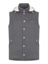 Brunello Cucinelli Flannel Hooded Down Vest In Grey