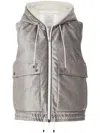 Brunello Cucinelli Cotton And Viscose Sleek Velvet Down Vest With Shiny Trims In Grey