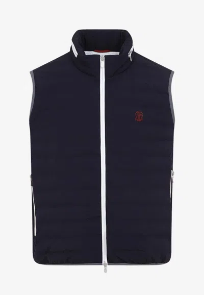 Brunello Cucinelli Padded Vest In Tech Fabric In Blue