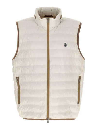 Brunello Cucinelli Padded Vest With Logo Embroidery In White
