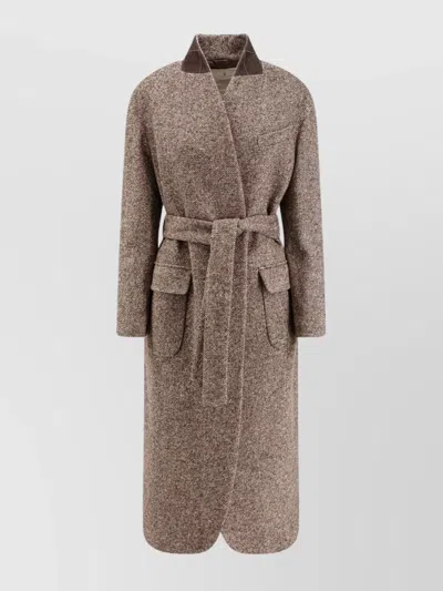 Brunello Cucinelli Padded Wool Blend Coat With Back Slit In Gold