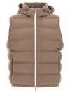 Brunello Cucinelli Men Sleeveless Wool Down Jacket With Detachable Hood In Brown