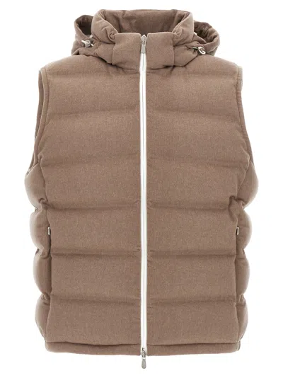 Brunello Cucinelli Padded Wool Vest Gilet Beige In Brown