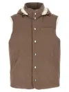 Brunello Cucinelli Sleeveless Down Jacket In Membraned Wool Flannel With Detachable Hood Clothing In Neutral