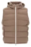 Brunello Cucinelli Men Sleeveless Wool Down Jacket With Detachable Hood In Sand