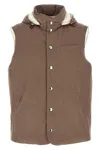 Brunello Cucinelli Clay Wool Padded Hooded Vest In Neutral