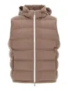 Brunello Cucinelli Wool Vest With Hood And Side Pockets In Brown
