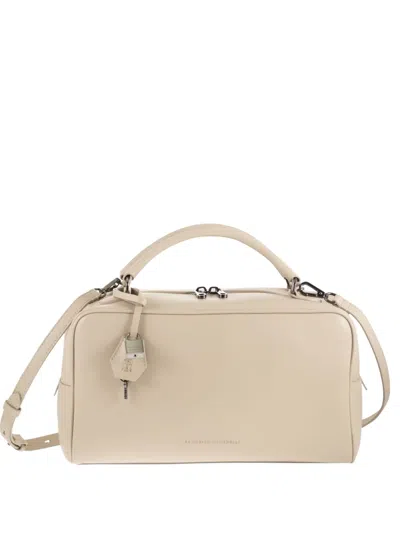 Brunello Cucinelli Padlock Explorer Leather Tote In Neutral