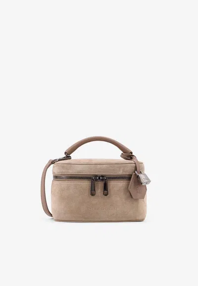 Brunello Cucinelli Padlock Zipped Bag In Sand