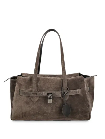 Brunello Cucinelli Padlock-detail Suede Tote Bag In Brown