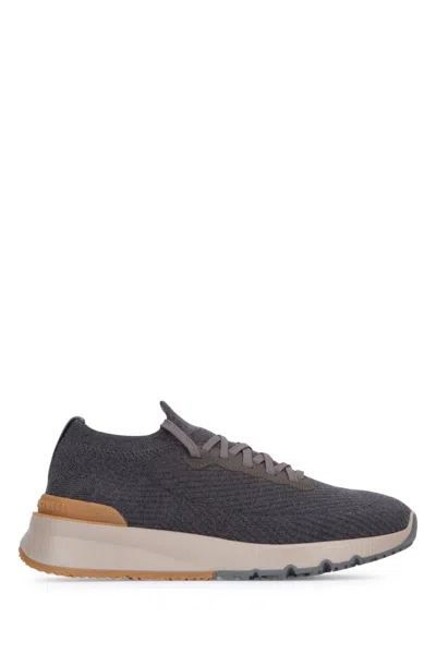 Brunello Cucinelli Knitted Low-top Sneakers In Blue