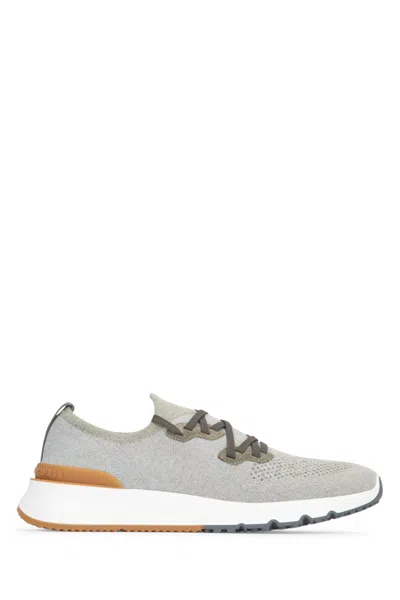 Brunello Cucinelli Logo-print Cotton-blend Sneakers In Grey