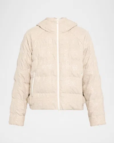 Brunello Cucinelli Pailette Check Wool Flannel Puffer Jacket In Neutral