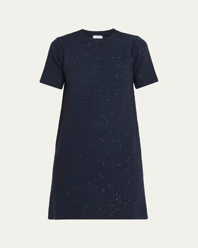 Brunello Cucinelli Pailette Knit Short-sleeve Mini Shift Dress In Black