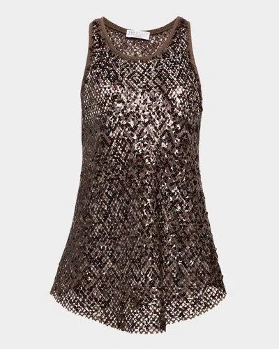 Brunello Cucinelli Pailette Net Knit Racerback Tank Top In Clg49 Chocolate