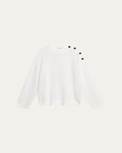 Brunello Cucinelli Pailette Summer Net Sweater With Button Detail In White