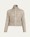 Brunello Cucinelli Paillette Cashmere Mohair Zip Cardigan In Multi