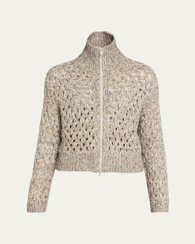 BRUNELLO CUCINELLI PAILLETTE CASHMERE MOHAIR ZIP CARDIGAN