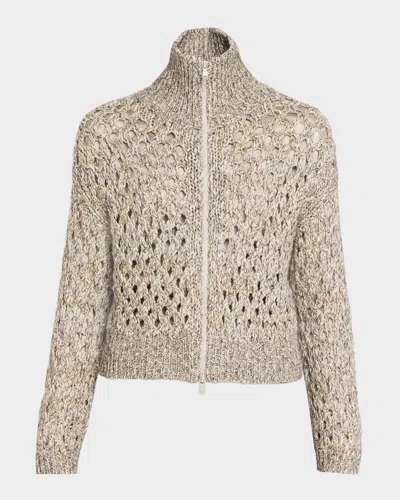 Brunello Cucinelli Paillette Cashmere Mohair Zip Cardigan In Multi