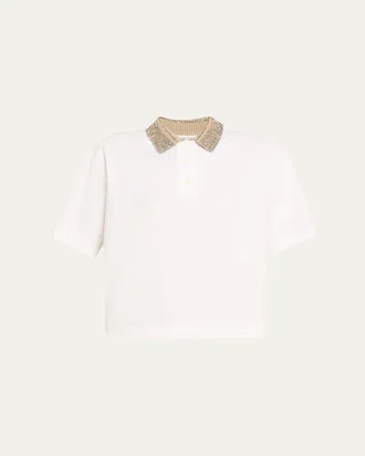 Brunello Cucinelli Paillette Collar Short-sleeve Cotton Piquet Polo Shirt In White