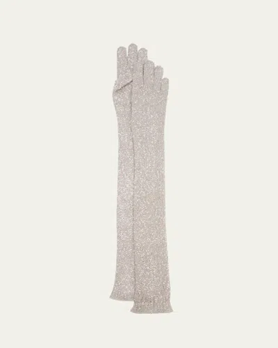 Brunello Cucinelli Paillette Elongated Nylon-blend Gloves In Gray
