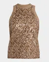 Brunello Cucinelli Paillette Embroidered Jersey Tank Top In C9447 Nutshell