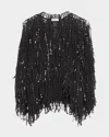 Brunello Cucinelli Paillette Fringe Embroidered Single-button Cardigan In Lead