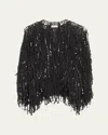 Brunello Cucinelli Paillette Fringe Embroidered Single-button Cardigan In Lead