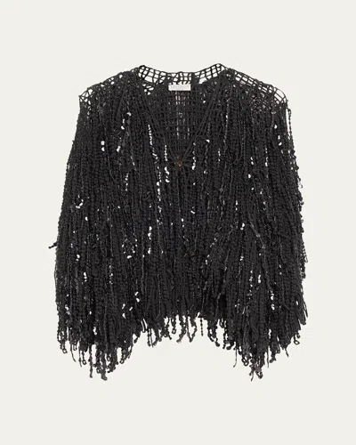 BRUNELLO CUCINELLI PAILLETTE FRINGE EMBROIDERED SINGLE-BUTTON CARDIGAN