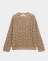 Brunello Cucinelli Paillette Lace Knit Crewneck Sweater In Chocolate