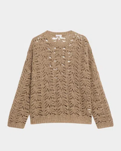 BRUNELLO CUCINELLI PAILLETTE LACE KNIT CREWNECK SWEATER