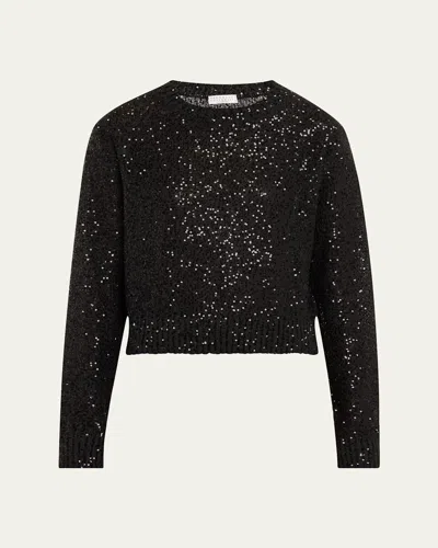 Brunello Cucinelli Paillette Linen-cashmere Crewneck Sweater In Black
