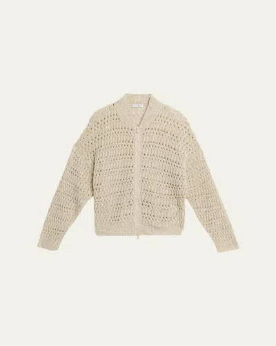BRUNELLO CUCINELLI PAILLETTE LINEN OPEN-KNIT ZIP CARDIGAN