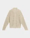 Brunello Cucinelli Paillette Linen Open-knit Zip Cardigan In Neutral