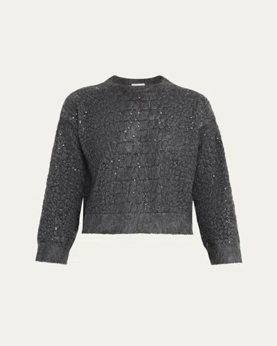 BRUNELLO CUCINELLI PAILLETTE MOHAIR-CASHMERE CROC-JACQUARD KNIT SWEATER